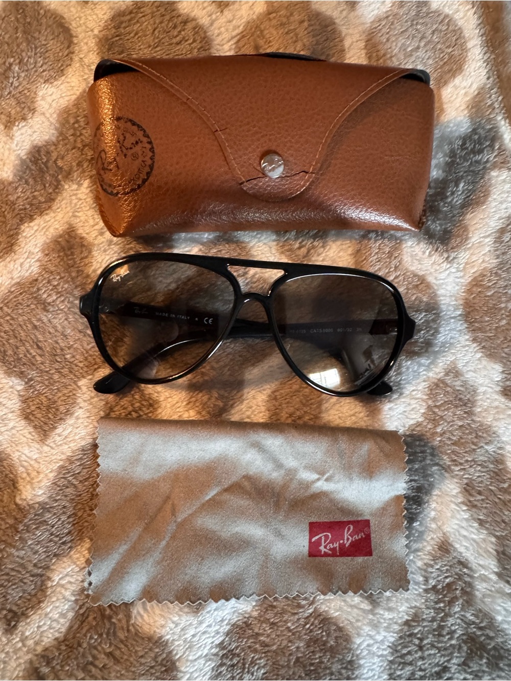 Ray-Ban Black Aviator Sunglasses with Brown Case